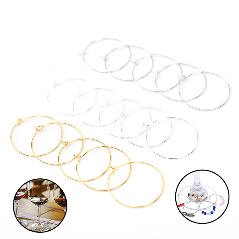 100pcs/lot Wine Glass Charm Rings Earring Hoops Metal Wire Hoops Earrings Drink Markers DIY Party