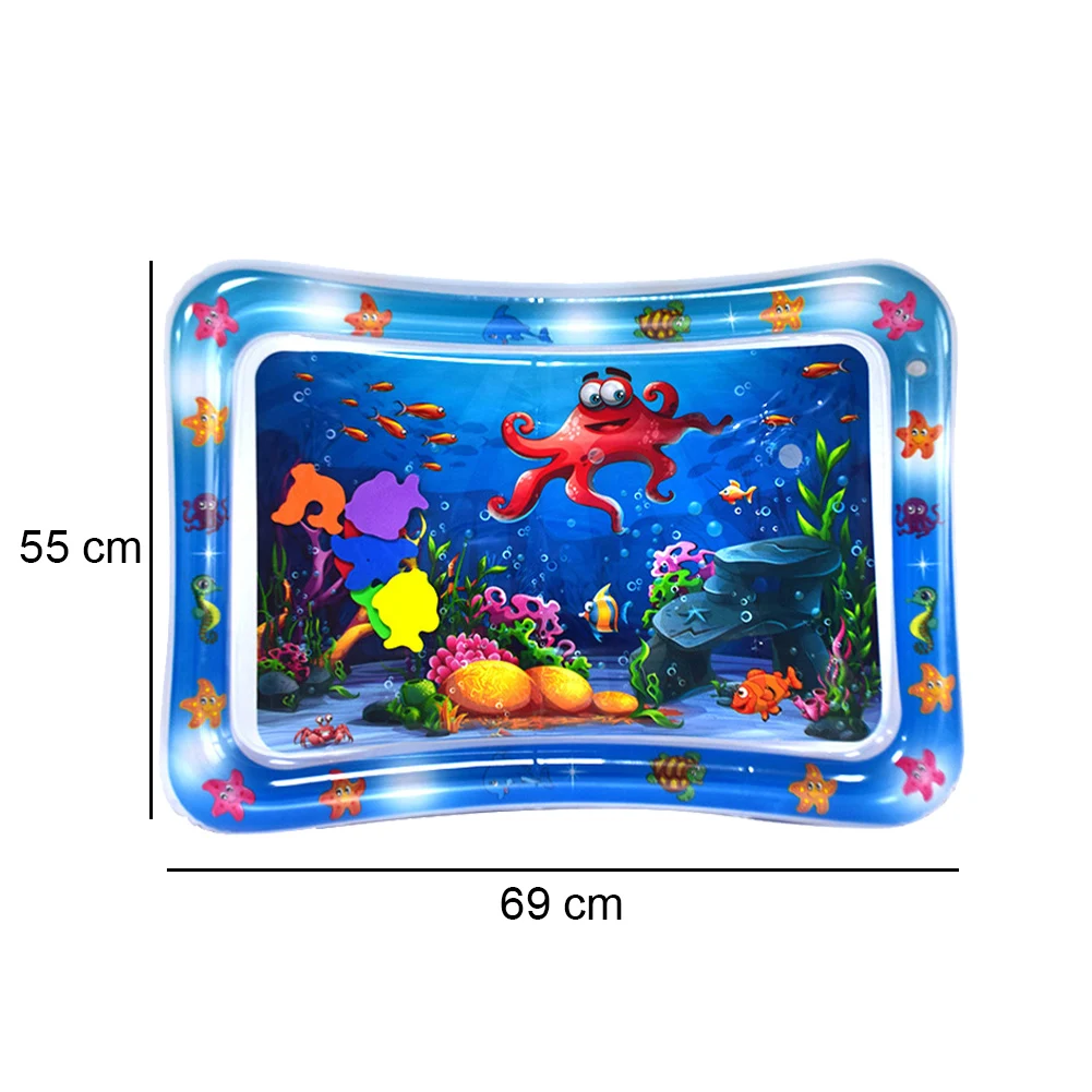 Tummy Time Water Mat Marine Animal Water Mat PVC Baby Water Play Mat for Infants Toddlers Sensory Activity Inflatable Water Mat