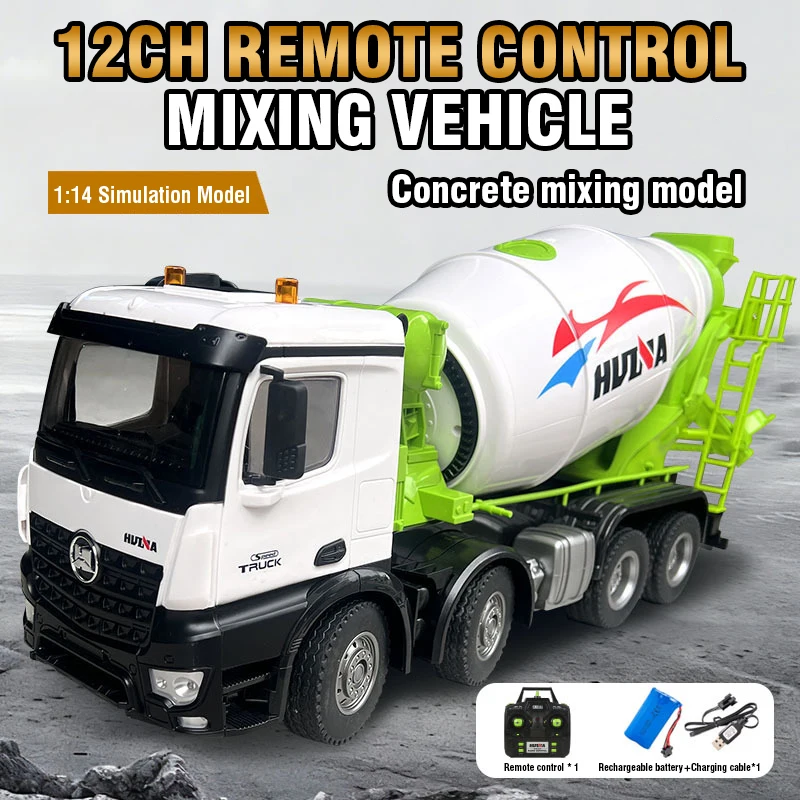 HUINA 1:14 Large RC Cement Mixer Truck 12CH Remote Control Mixer Trucks Simulation Engineering Vehicle Toy Concrete Mixing Cars