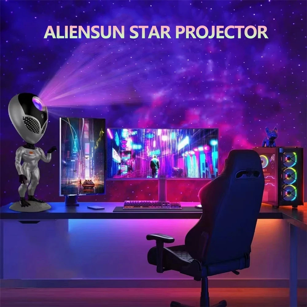 LED Alien Voice Interactive Sky  Galaxy Projector Light Atmosphere Night Lamp Bedroom Gaming Room Desktop Decoration Kids Gifts