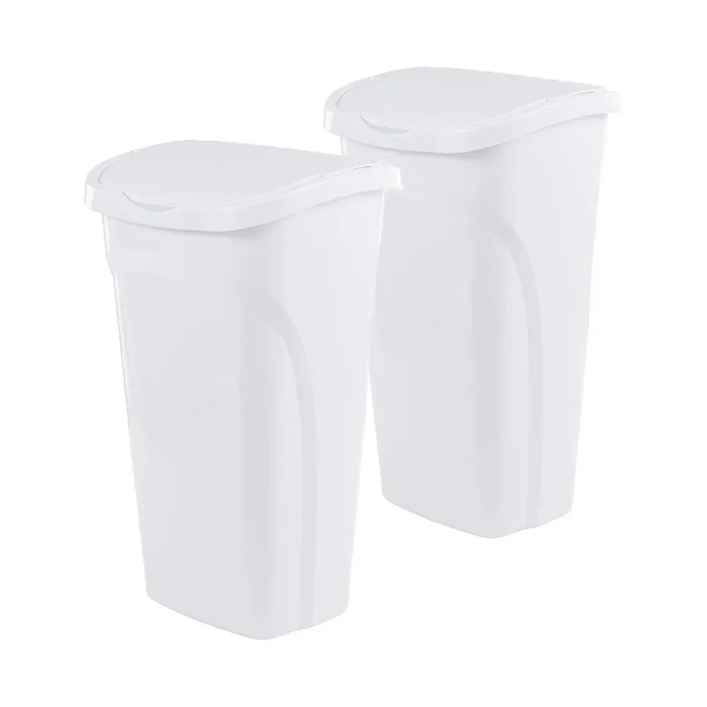 

10 Gal/40 Qt Space-Efficient Kitchen Trash Can with Dual Swing Lid, (Pack of 2), Waste Basket Fits in Narrow Spaces and Perfect