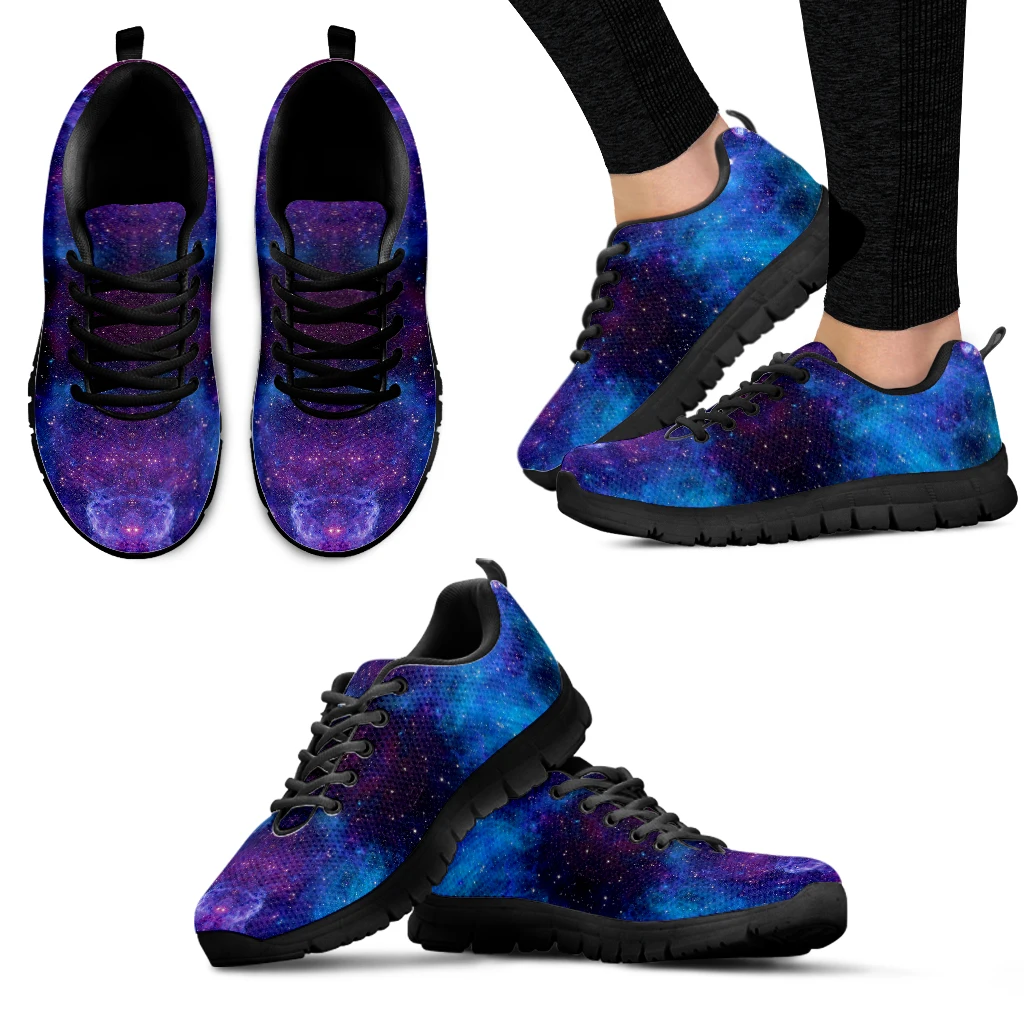 INSTANTARTS Blue Space Galaxy Fashion Women Lace up Flat Shoe Casual Mesh Sneaker for Ladies Comfort Lightweight Walk Footwear