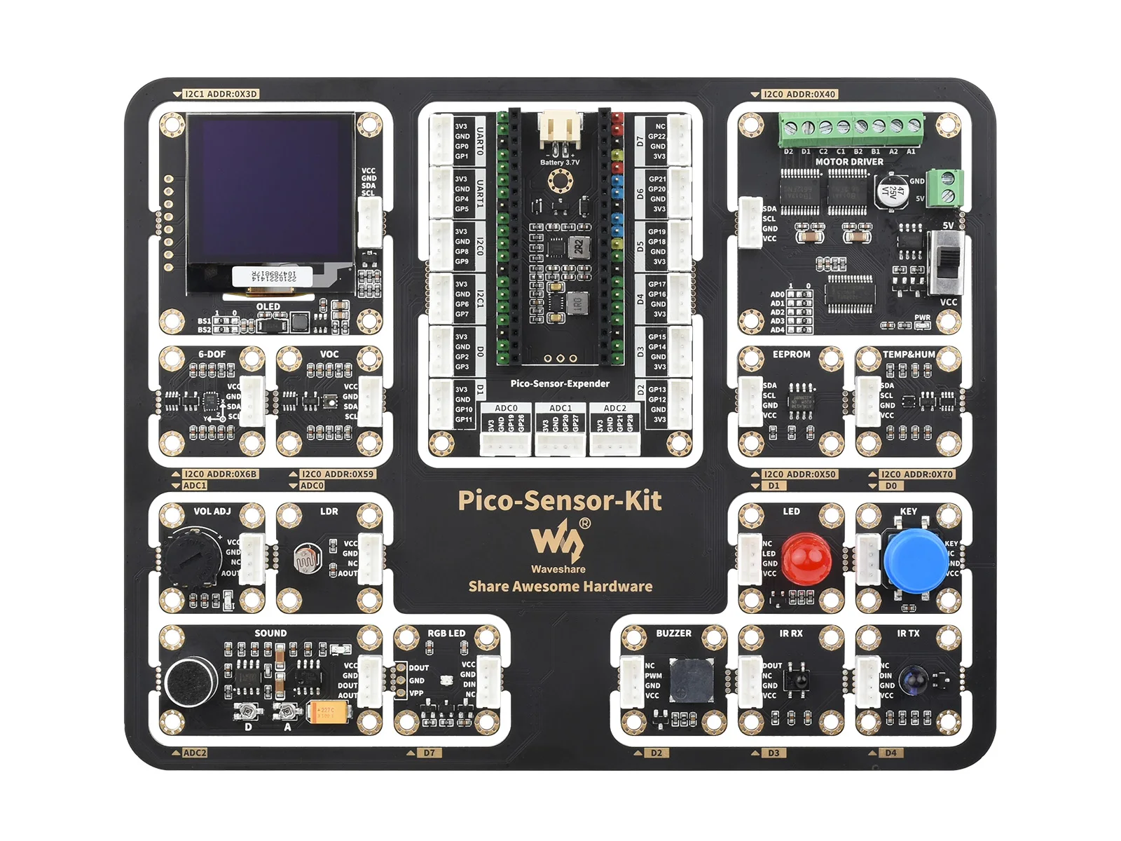 

Pico-Sensor-Kit-B,Raspberry Pi Pico Entry-Level Sensor Kit, Including Pico Expansion Board And 15 Common Modules