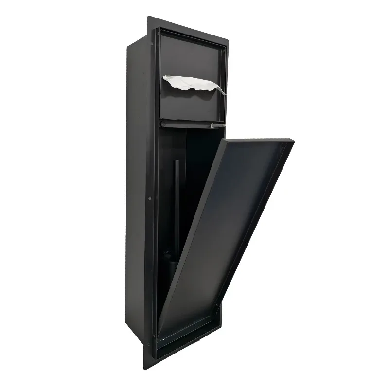 Invisible hidden 304 stainless steel tissue box embedded tile paper roll holder toilet storage rack