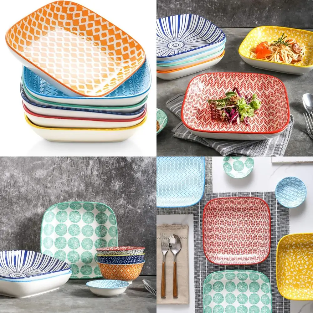 

фарфоровые 8-дюймовые квадратные обеденные тарелки, салатники для макарон, набор из 6 шт., разные цвета