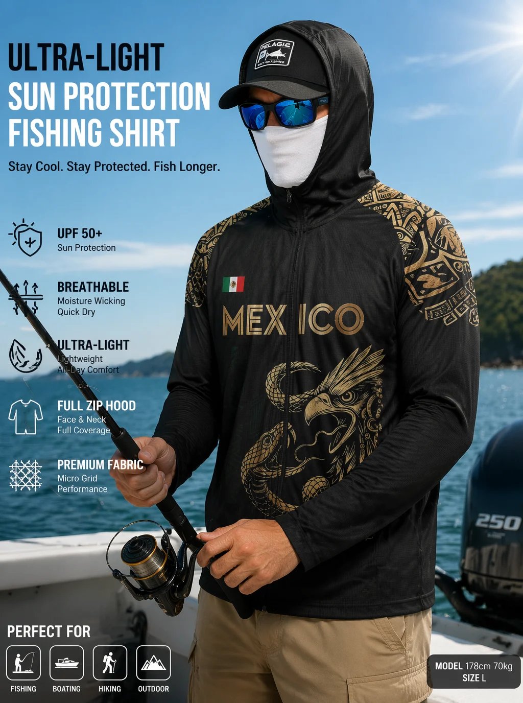 Mexican multi-water area fishing shirt, inner & outer air flow, resist sun temperature difference, fit shallow & deep waters