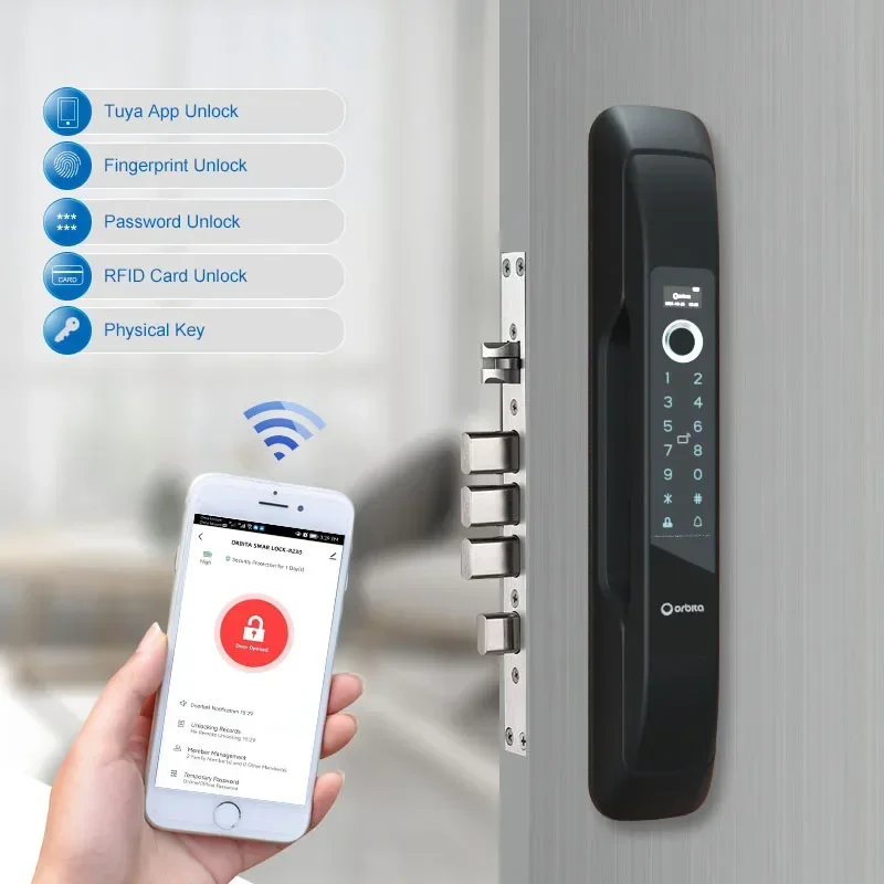 

2025 Orbita High Security Triple Anti-theft Lock Biometric Entry Door Full-Automatic Digital Door Lock with M1 Card