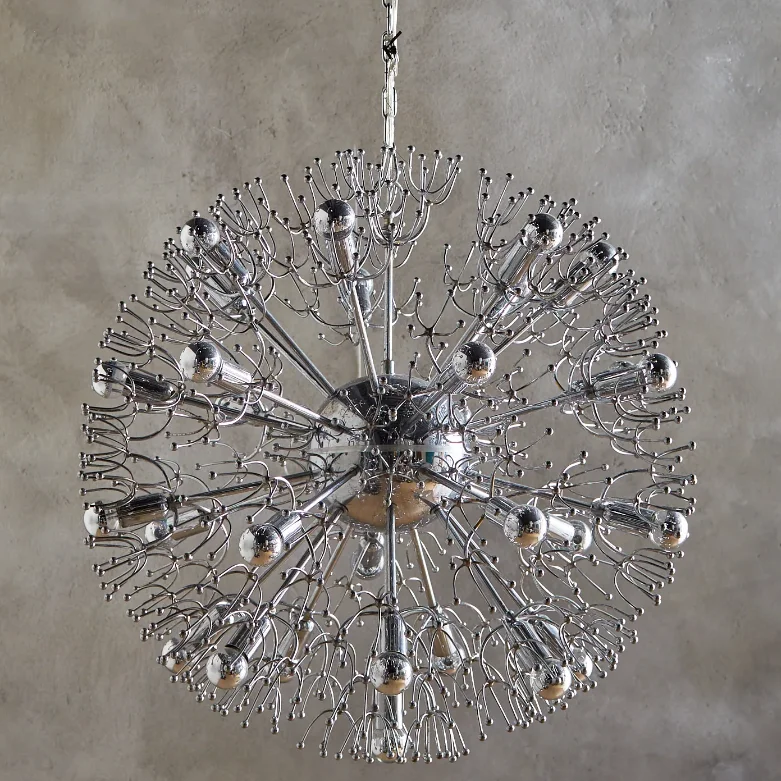 Modern Sleek Dandelion Satellite Chandelier Gleaming Chrome Sphere for Living Room Bedroom Oval Ceiling Hanging Lighting