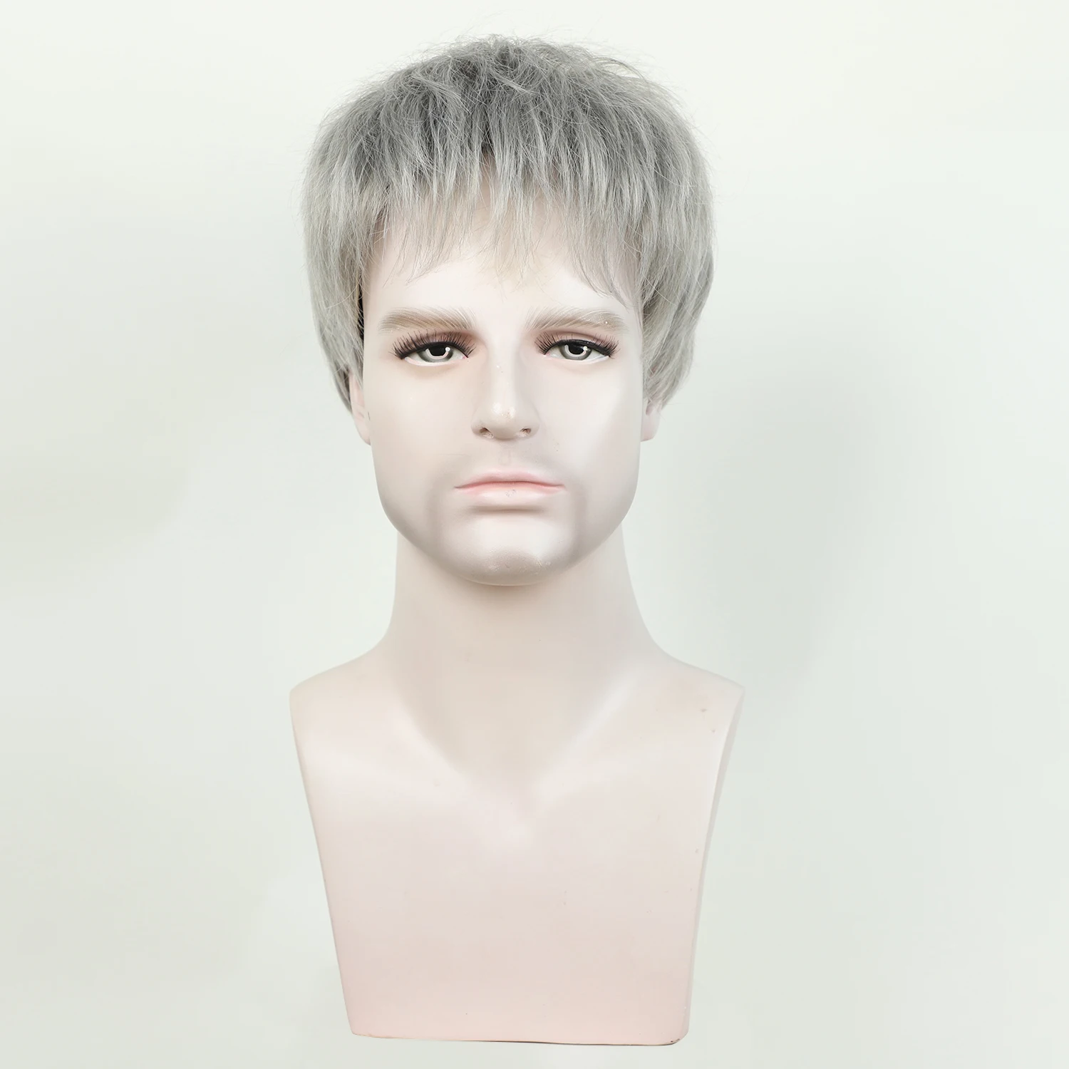 Parrucche sintetiche corte moda uomo con frangia colore grigio naturale resistente al calore capelli nonno parrucca da festa quotidiana grigio