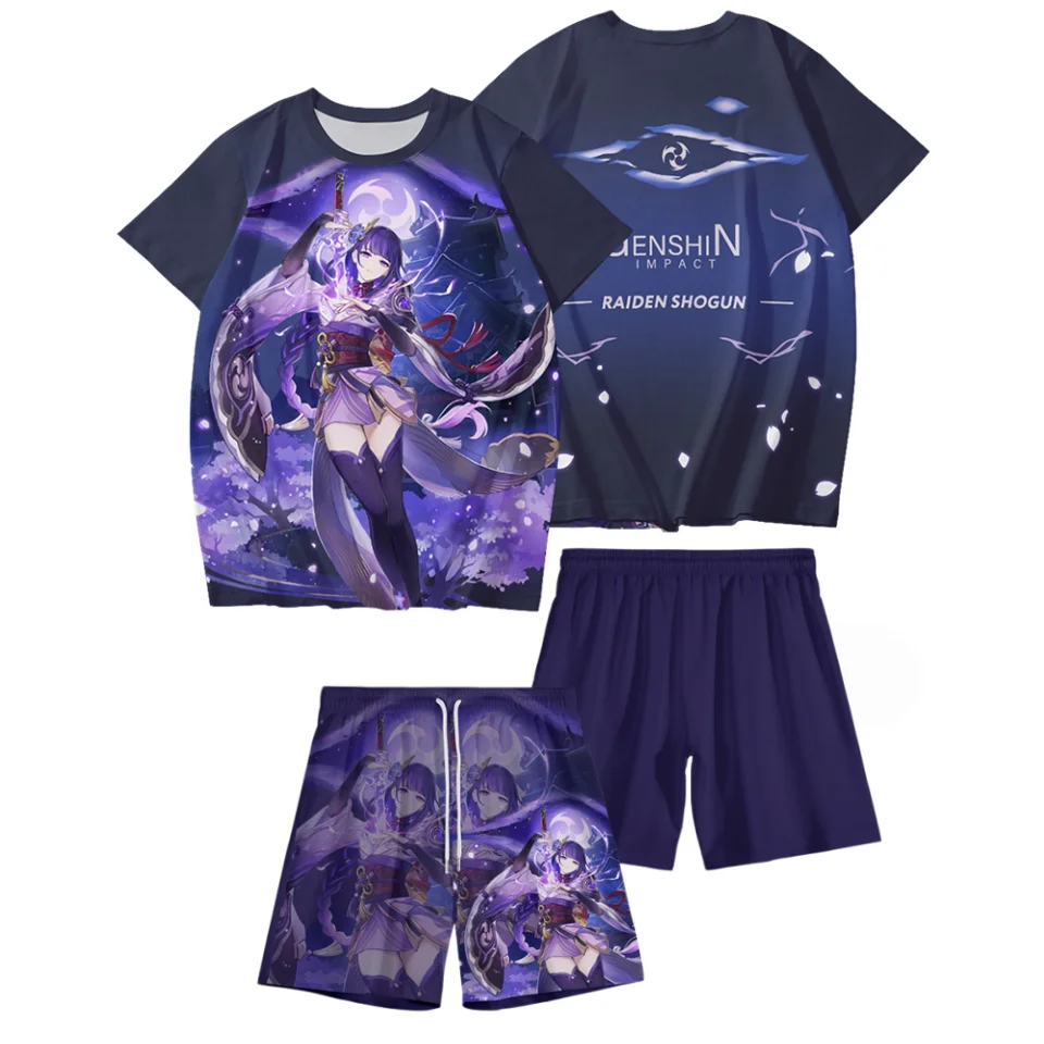 Genshin Impact Thunderbolt General T-shirt Shorts Set Game Surrounding The City of Rice Wife Barley Shadow Students