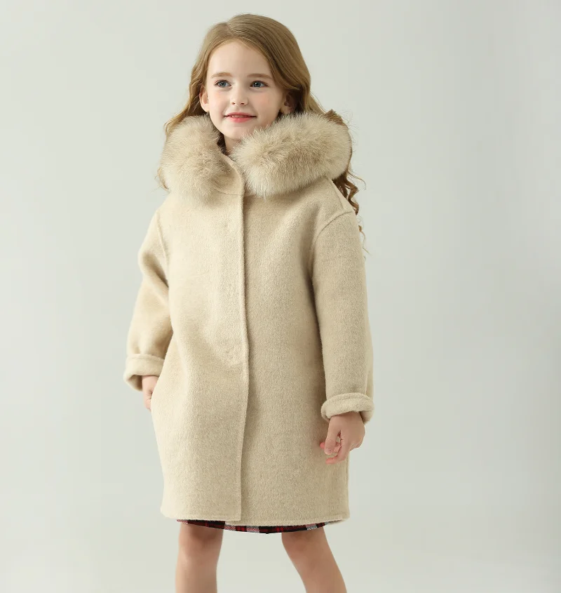 Hooded Double-sided Cashmere 2022 New Winter Children\'s Clothes Baby Wool Coat Girls Fur Coat Winter Clothes for Girls