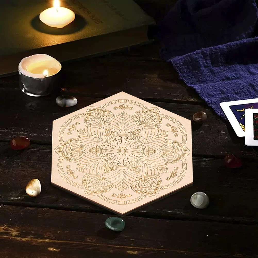 Wooden Hexagon Mandala Board Sacred Geometry Crystal Grid Board Plate for Wiccan Altar Ritual Decor DIY Painting Staining Craft