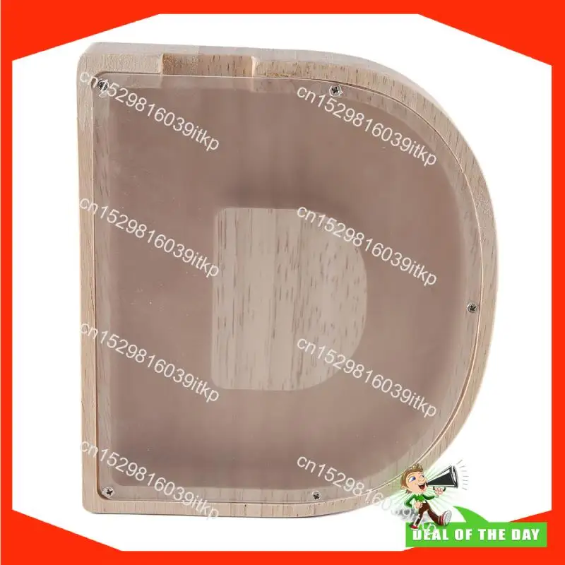 1 أغسطس قطعة من جرة توفير الحروف الخشبية على شكل حروف أبجدية إنجليزية، جرة توفير العملات المعدنية من الزجاج الشفاف D