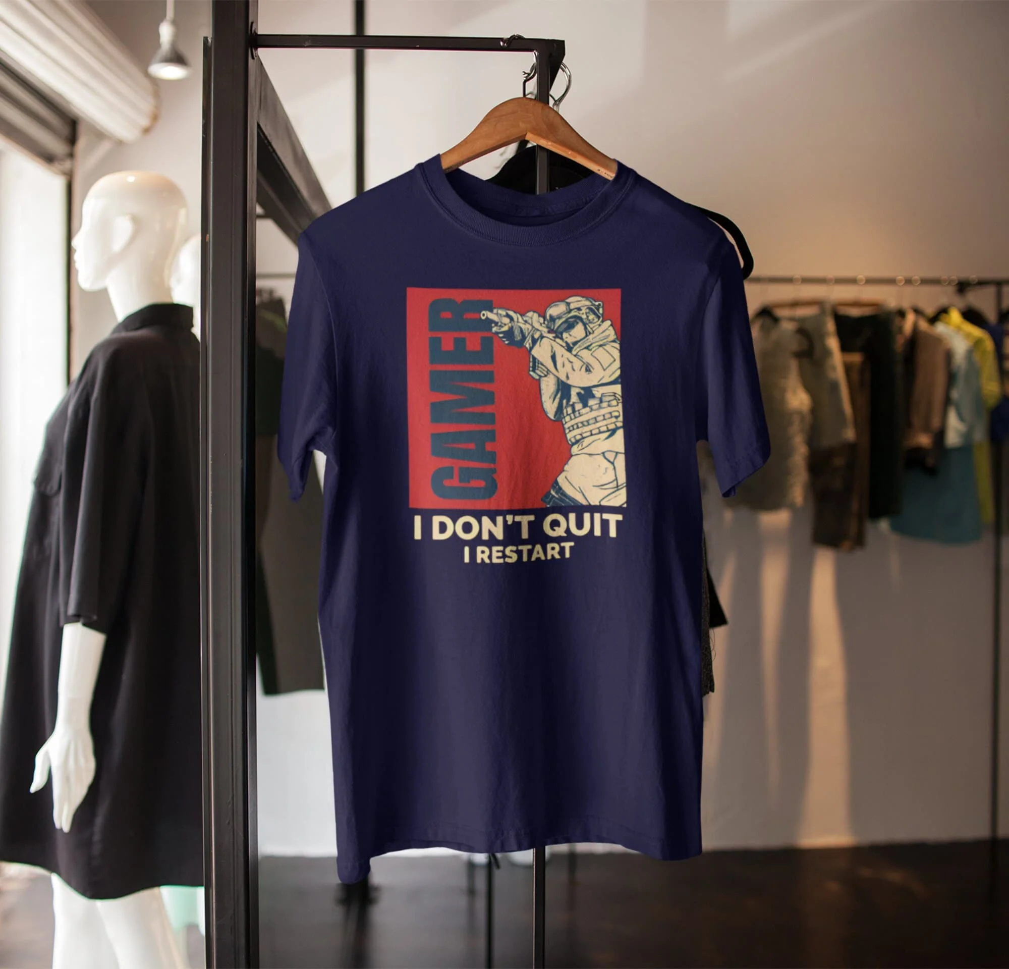 I Don'T Quit Restart Navy Blue Gamer T Shirt Unique Gaming For