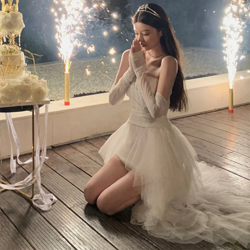 

Elegant Sexy Princess Style Off-Shoulder Dress for Birthday Party Wedding High Waist Hollow out Mid-Length Gown by Meyiasa