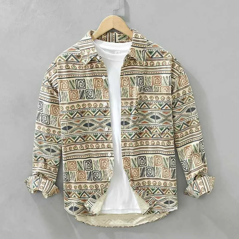 

Printed Long Sleeve Mens Top Jacket Sved Shirt Easy Care Casual Fashion Polyester Blend Fabric Comfortable Fit for Daily Wear
