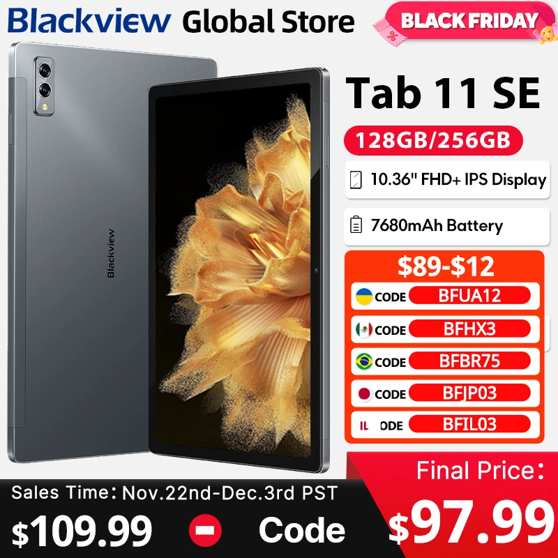 أقراص Blackview Tab 11 SE بشاشة 10.36 بوصة FHD Unisoc T606 ثماني النواة ثنائي 4G LET GPS 8GB RAM 128GB ROM Android 12 Tablets PC