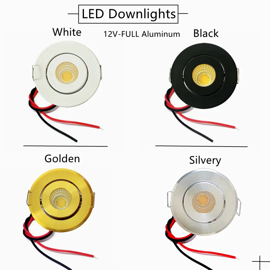 12V Mini COB LED Downlights Ceiling Light 3W Adjustable Drive Free Down Lights Showcase Cabinet Recessed Lighting White Body