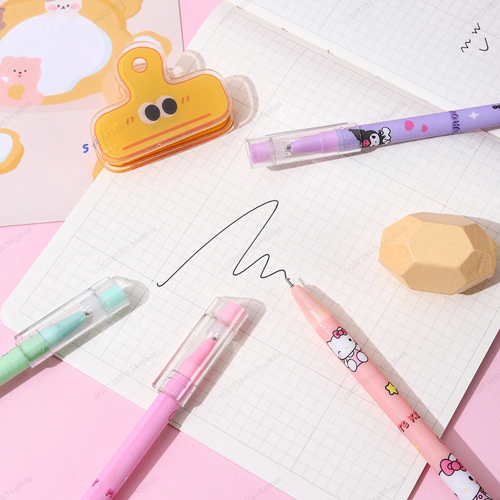 12pcs Sanrio Black Neutral Pen Hellokitty Melody Kuromi Cinnamoroll Roller Ball Pen School Supplies Stationery Wholesale