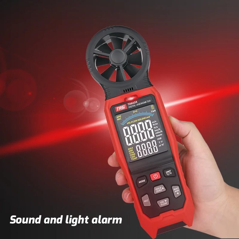 TASI TA642A TA642B Digital Anemometer Handheld Wind Speed Meter Measuring Air Flow Speed Wind Temperature LCD Backlight Display