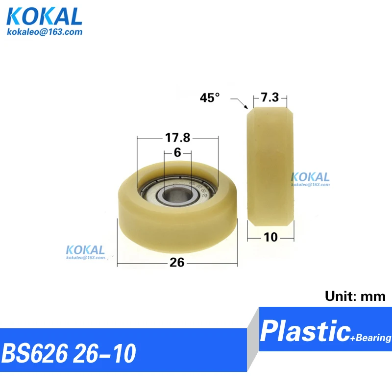[F0624-10] 1 cái/lốc phẳng loại 626zz 626 bóng mang tráng với POM PA Nylon nhựa bánh xe ròng rọc không -tiêu chuẩn ròng rọc mang