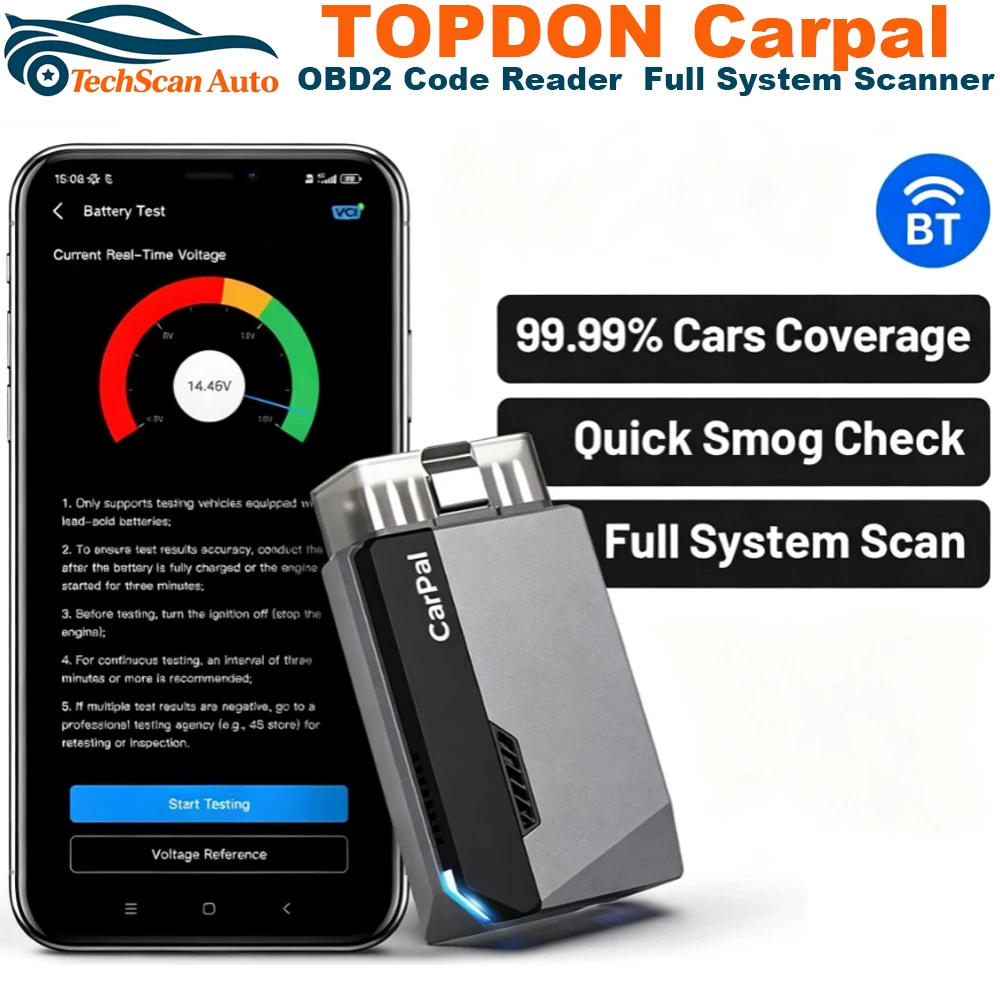 TOPDON Carpal OBD2 Scanner Bluetooth for Car All System Diagnostic Tool iOS Android Vehicle Health Check Smog Check Battery Test