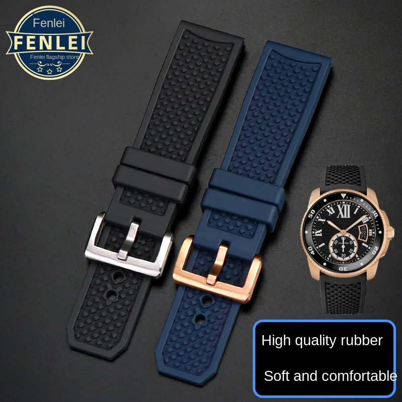 Waterproof VITON Watch Strap For Cartier London Tank Calibre Series Rubber W7100055/WGCA0010 Fluororubber Watch band 23mm 24mm