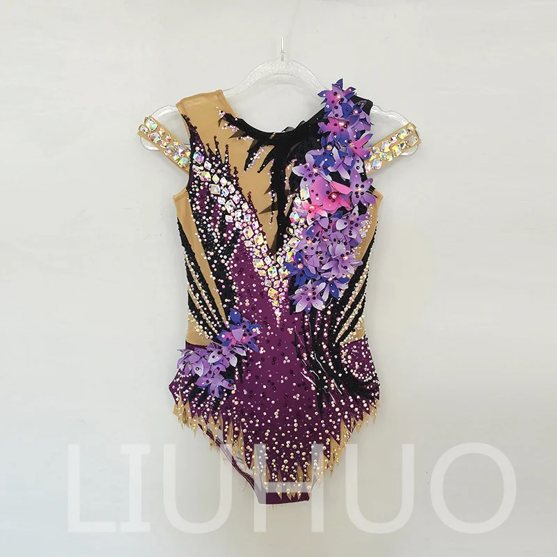 

LIUHUO Rhythmic Gymnastics Leotard Purple Competitive Cheerleading Performance For Children