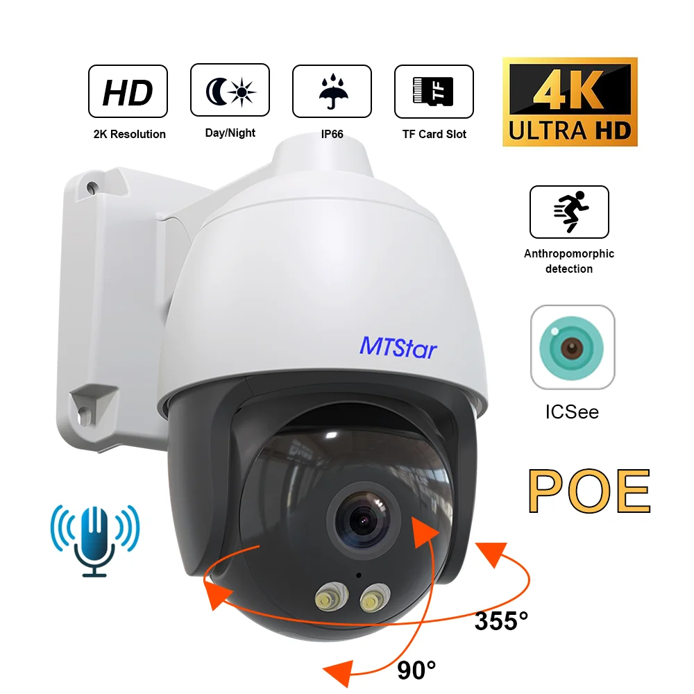 Sonyimx415 cámara PTZ Poe 4K de 8MP, detección humana, día y noche, doble luz a todo Color, Mini cámara domo de seguridad Ultra HD