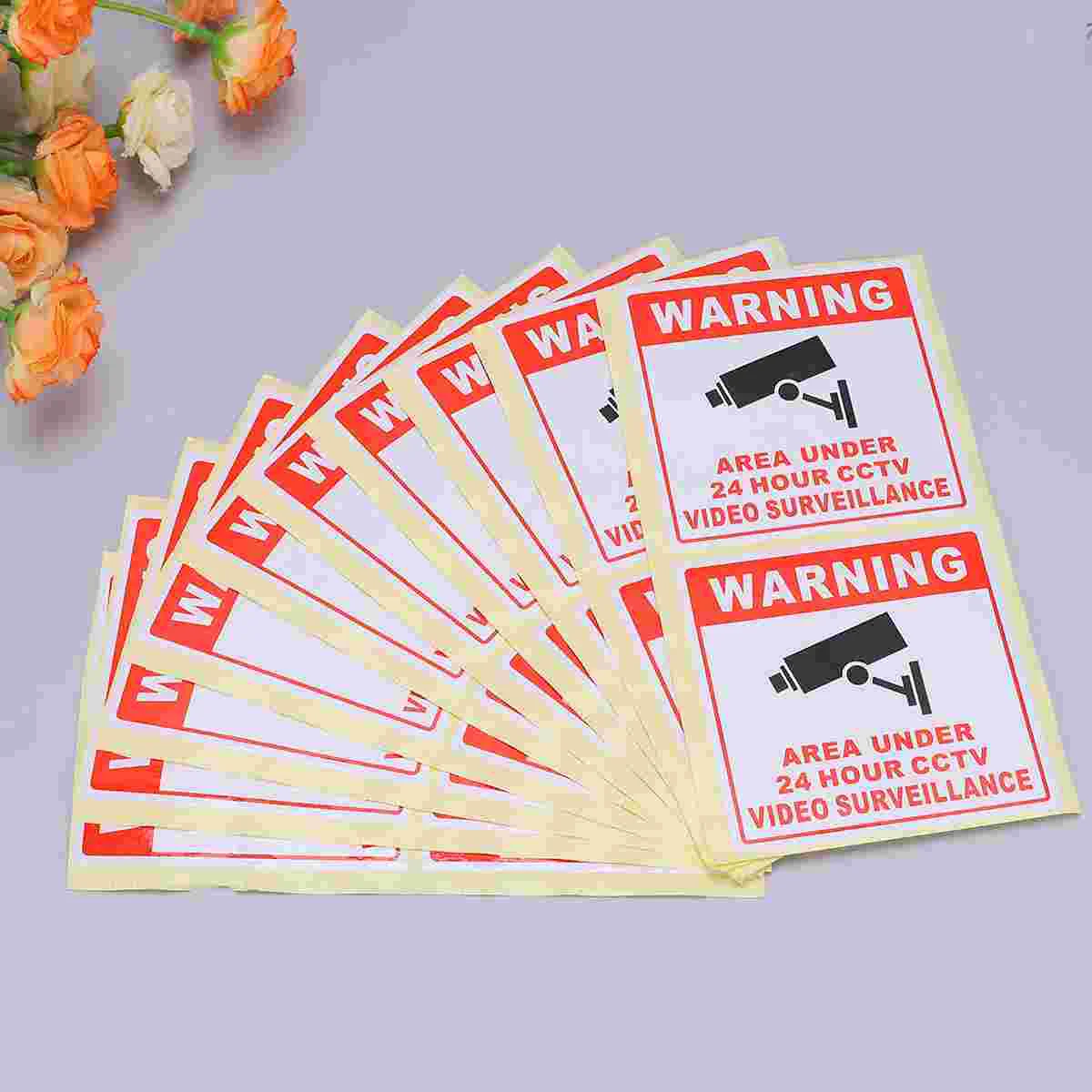 Security Camera Warning Sign Sticker, Emblemas de televisão, Vídeo 24 horas, CCTV, 20 pcs