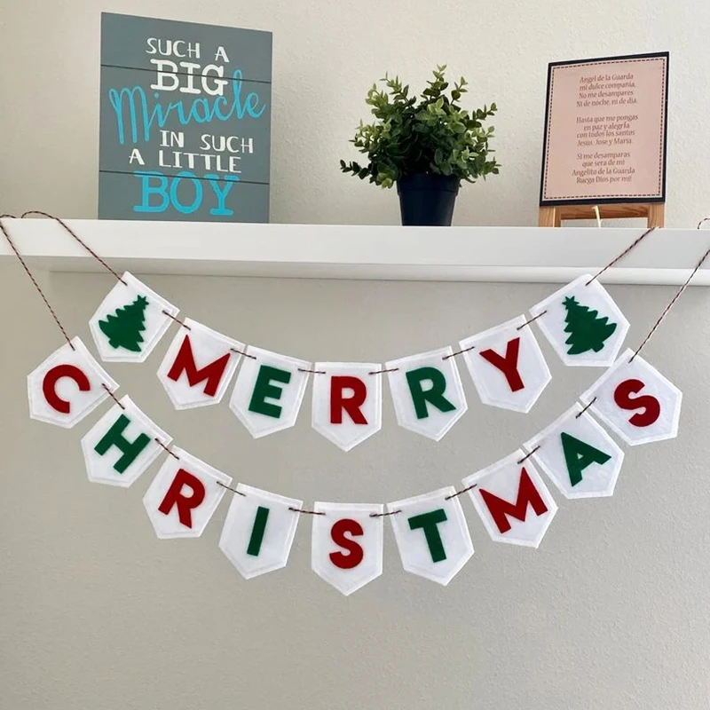 ورأى عيد ميلاد سعيد جارلاند أحمر أخضر راية المنزل مهرجان حفلة اليدوية الجدار شنقا جو الديكور راية