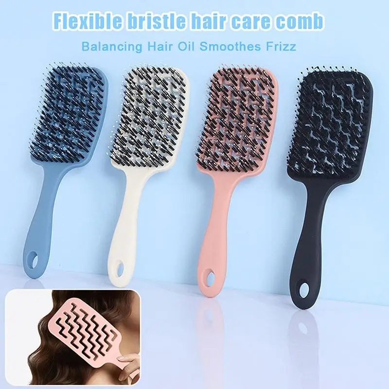 1PCS Boar Bristle Detangling Hair Comb Hollow Out Hair Brush Anti-Static Scalp Massage Hairbrush Salon Styling Tools For Gifting