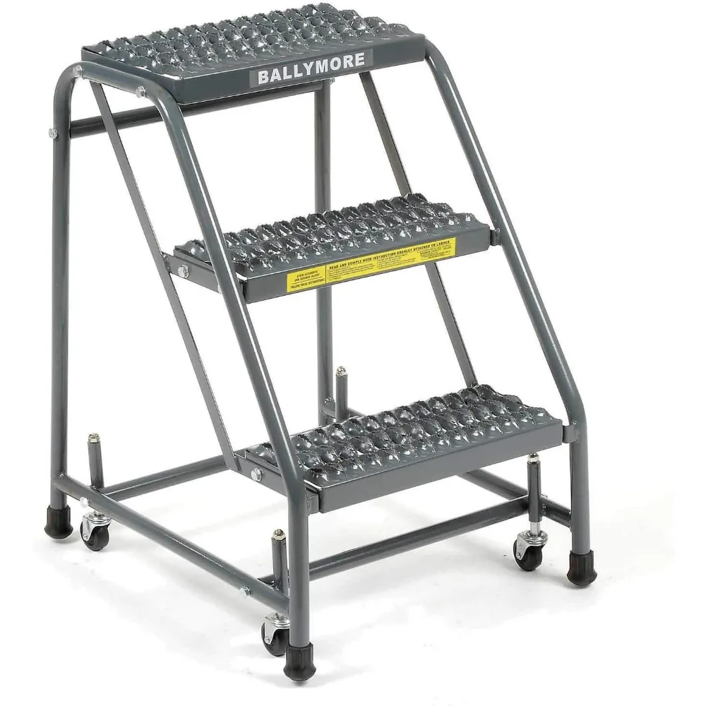 

ballymore 318g grip 16"w 3 step steel rolling ladder 10"d top step