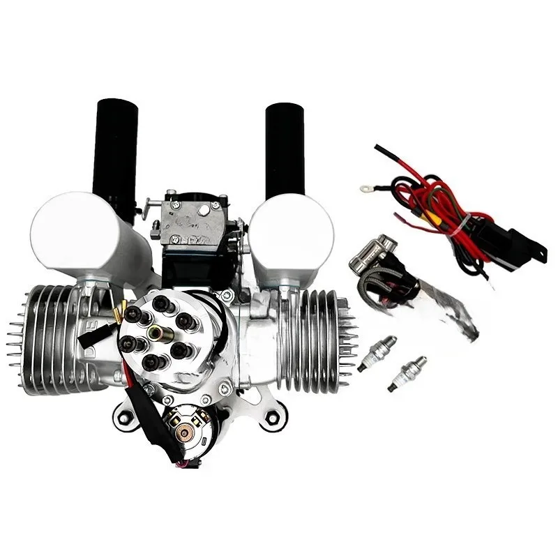 Electric start power generation power parachute drone twin cylinder air cooled engine