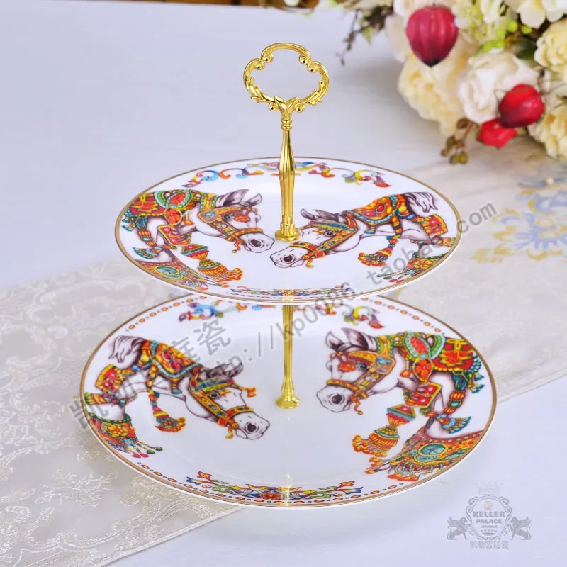 

Phantom Ceramic Fruit Plate Candy Plate British Afternoon Tea Double-Layer Bone China Pastry Dessert Cake Plate Ceramic