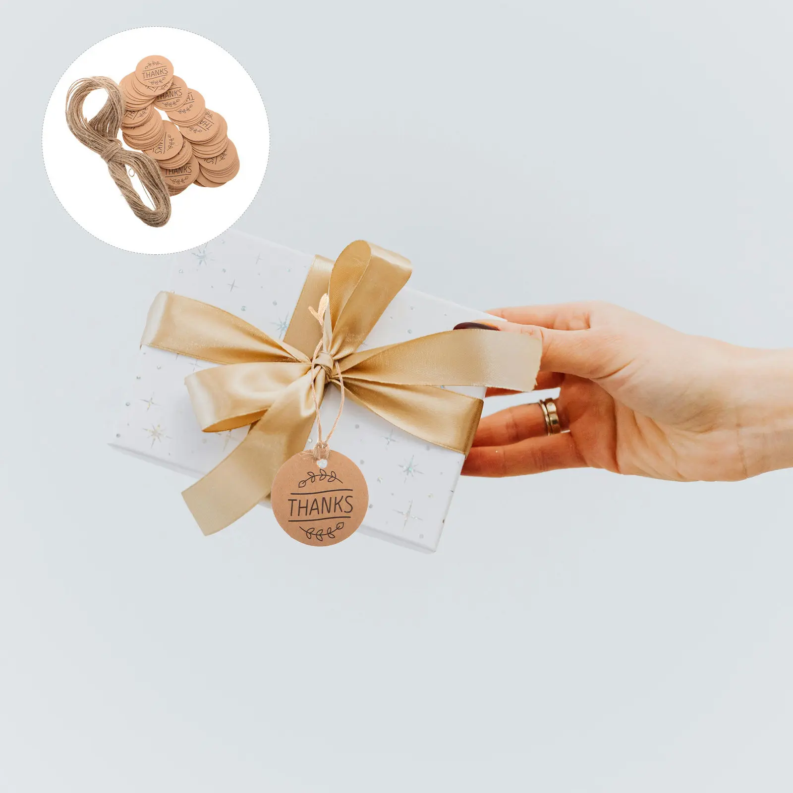 

300Pcs Kraft Paper Tags Natural Brown Blank Round Thank You Labels for Wedding Party Favors DIY Decorative Small Business