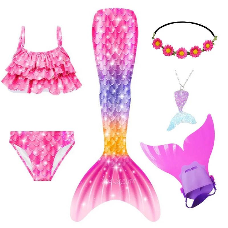 Kids Mermaid Tail for Girls Swimsuit Children the Little Mermaid Costume Cosplay Beach Bikini Clothes Bathing Suit for Swimming