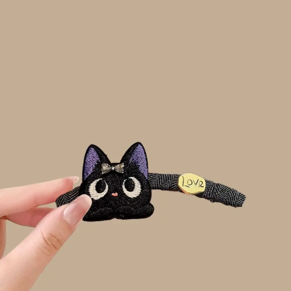 

Модные заколки для волос с бантом в корейском стиле для девочек, милый черный кот, изысканная заколка с бантом, вышитая модная заколка для челки, подарки