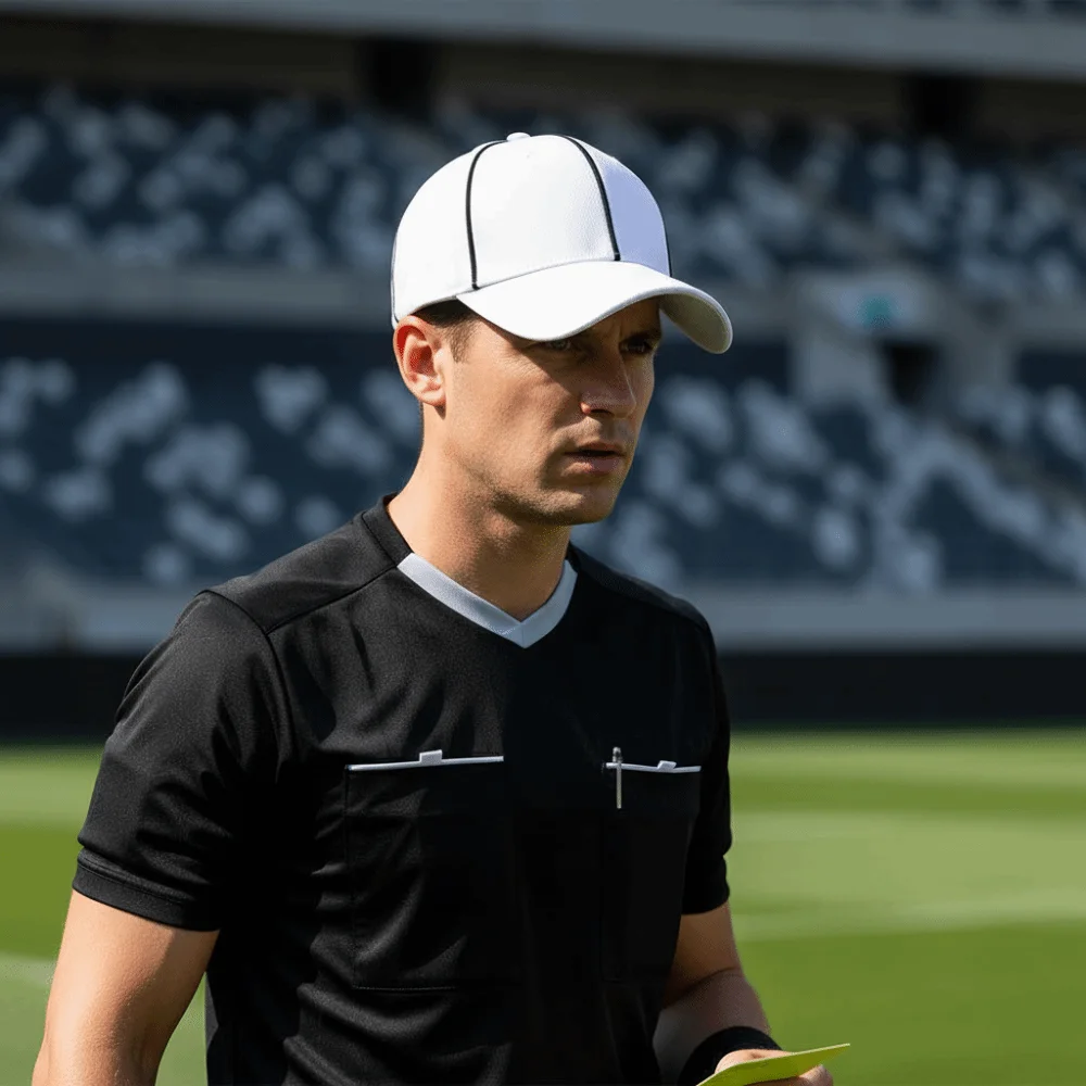 Adjustable Professional Referee Baseball Cap Black / White Casquette Sports Hat with Contrast Trim Sunshade Versatile