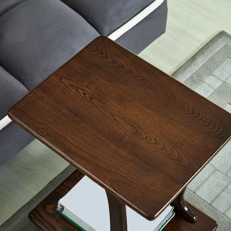 Customizable Solid Wood Living Room Sofa Side Table Movable Corner Table Balcony with Wheels Square