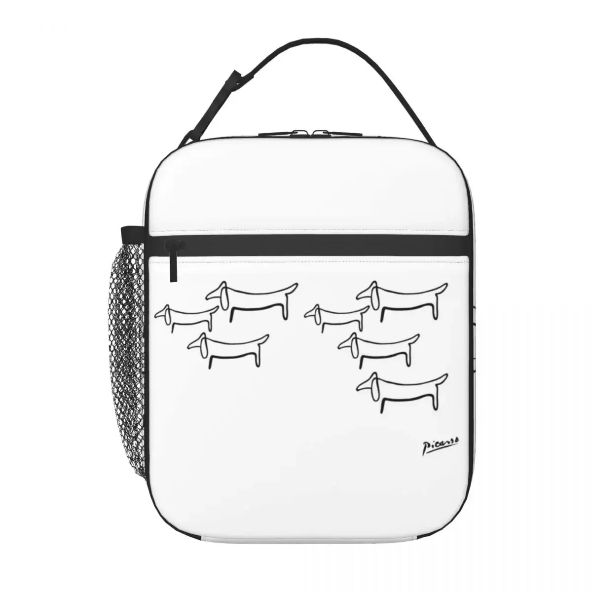 Pablo Picasso Line Art Wiener Dog Dachshund Pattern Insulated Lunch Bag Portable Sketches Cooler Thermal Bento Box Beach Travel