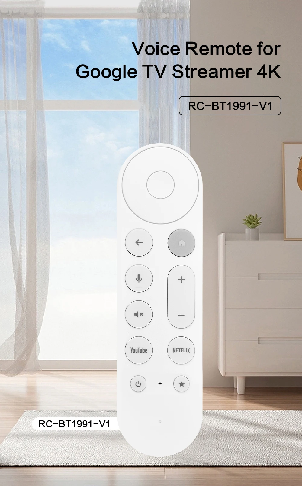 Neue RC-BT1991-V1 Sprachfernbedienung als Ersatz für Google TV Streamer 4K, auch kompatibel mit Chromecast Google TV und Streaming – Detail 1