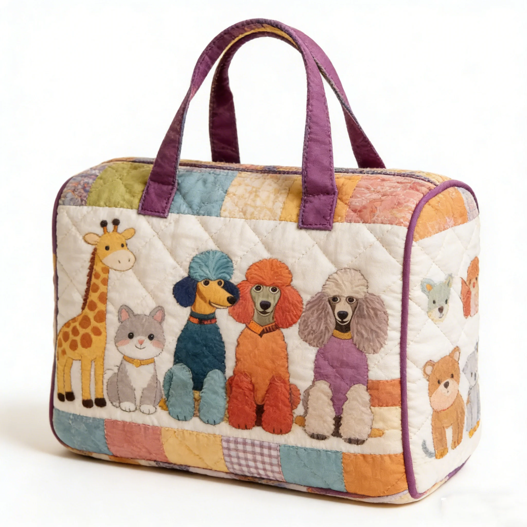 

Retro Print Poodle Dogs Quilted Duffle Bag Camping Trailer Travel Tote Men Women Handbag Weekender Bag