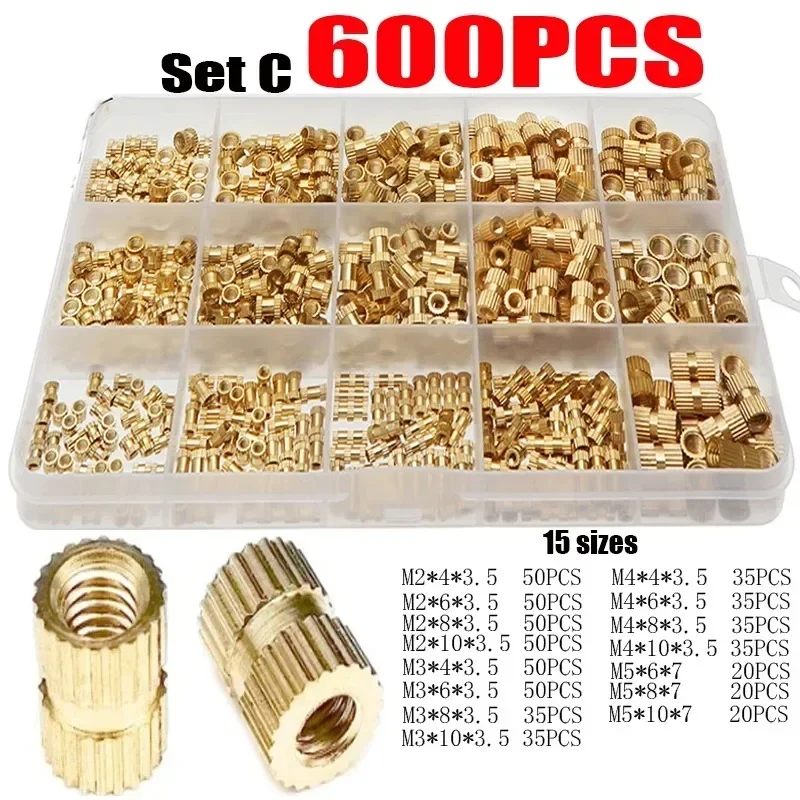 M2 M2.5 M3 M4 M5 M6 M8 M10 Knurled Inserts Nuts Threaded Insert Brass Nut Hot Melt Embedment Copper Nut Kit for 3D Printing