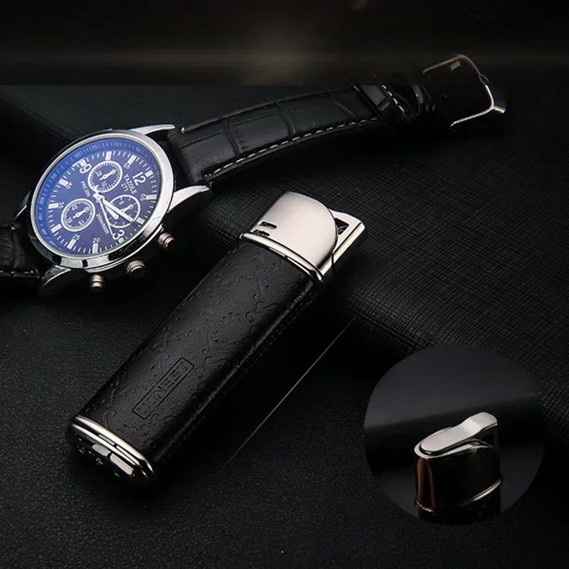 

HONEST Inflatable Straight Flame Lighter Leather Metal Cigar Portable Lighter Personalized Smoking Gift Cigarette Accessories