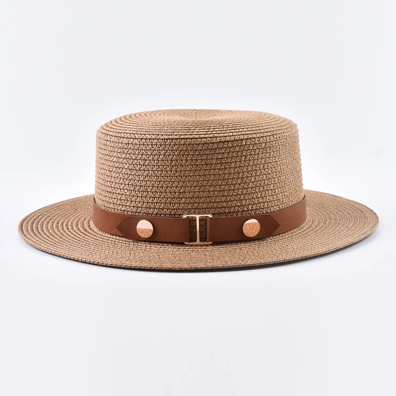 Sommer Damen Strohhut, modischer flacher Reise- und Strand-Sonnenhut, Chapeau Femme – Detail 6