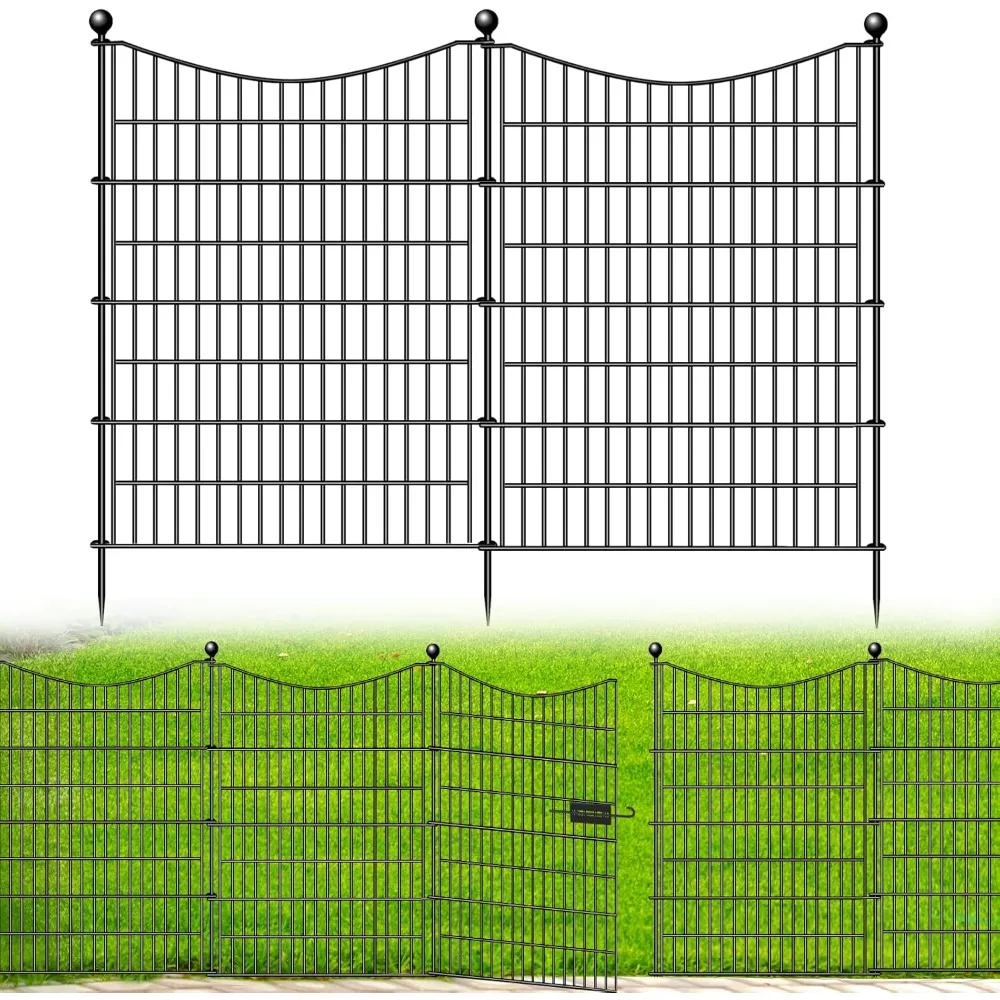 

Decorative Garden Fence with Gate: 10 Panels, 40 Inches High, 23.6 Feet Long, Rustproof, No-Dig Dog Fence for Outdoor Yard Prote