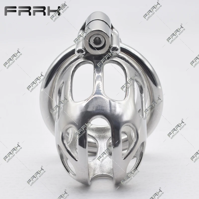 FRRK Open Head Tube Chastity Cage with 40mm 45mm 50mm Curve Penis Rings Stainless Steel BDSM Intimate Products Sex Toys Shop