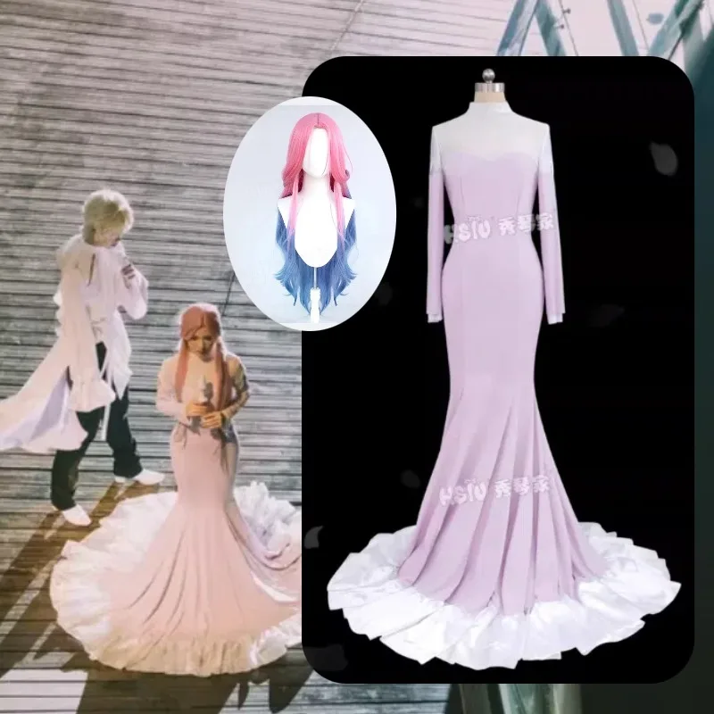 

Anime Alien Cosplay Stage Costume Mizi Ruler Of My Heart Elegant Dress Wig for Woman Girls Halloween Party Roleplay Outfits