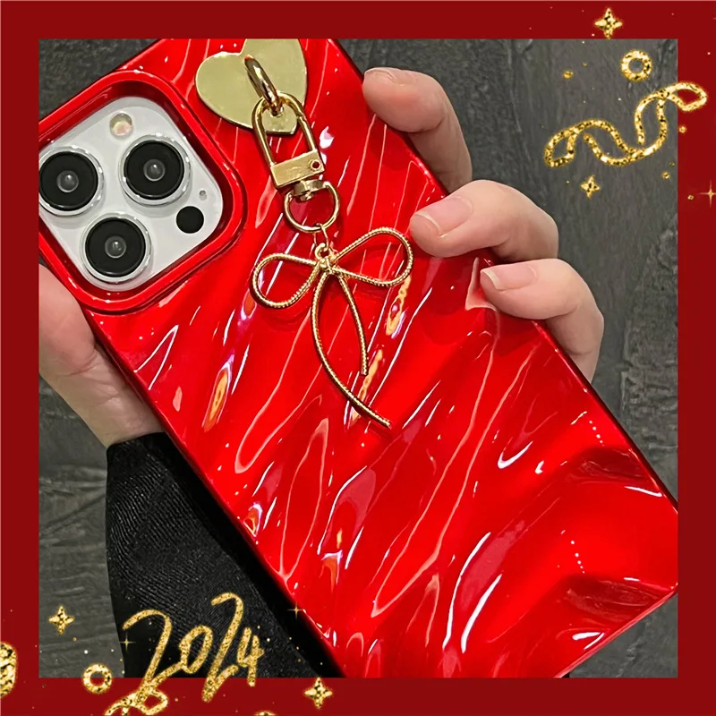 

Fashion Luxury Solid Color Red Water Ripple Mobile Phone Case For IPhone12 13 13ProMax 14 14Pro 14ProMax 15 15Pro 15ProMax